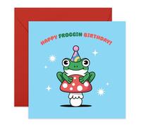 CENTRAL 23 Carte d'anniversaire amusante grenouille pour enfants, fils, fille ou amis - Motif crapaud sur champignon avec chapeau de fête - Design fantaisiste et ludique - Enveloppe rouge - Livré avec