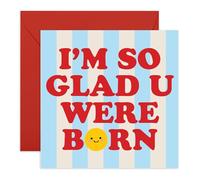 Central 23 Carte d'anniversaire amusante - I'm So Glad U Were Born - Texte rétro lumineux avec motif smiley - Jolie typographie audacieuse pour homme, femme, amis, famille - Livré avec des