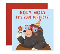 Central 23 Carte d'anniversaire amusante - Motif de taupe Holy Moly - Humour animal mignon avec lunettes, fleur et chapeau de fête - Carte d'anniversaire pour hommes, femmes, enfants, amis - Livré