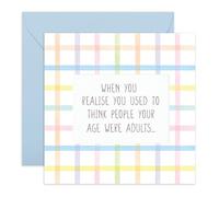 Central 23 Carte d'anniversaire amusante - « When You Realise People Your Age Were Adults » - Motif à carreaux rétro - Pour amis, hommes, femmes, collègues - Livré avec des autocollants