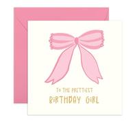 Central 23 - Carte d'anniversaire avec nœud papillon rose - « Prettiest Birthday Girl » - Cadeaux pour fille, nièce, petite-fille, cousine, petite sœur, enfants - Jolies - Livré avec des autocollants