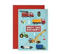 Central 23 - Carte d'anniversaire colorée pour garçons - 2e anniversaire - 2 ans - Carte de vœux pour camion et voiture - Carte amusante sur le thème du véhicule pour enfants - fils, petit-fils