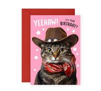 CENTRAL 23 Carte d'anniversaire de cowboy - Yeehaw! Cat - Carte de vœux de campagne pour lui, homme, papa, oncle, père, mari, petit ami, collègues, grand-père, garçons, frère, amis, meilleure amie
