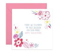 Central 23 Carte d'anniversaire de mariage - Best Decision You Ever Made - Motif floral - Carte d'anniversaire pour femme, mari, couple, partenaire - Vient avec des autocollants