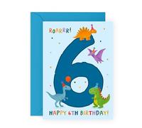 Central 23 Carte d'anniversaire dinosaure 6 ans - « Happy 6th Birthday » - pour enfants, garçons, filles, fils, fille, petit-fils, petite-fille - Sixième anniversaire de 6 ans - Ballons confettis