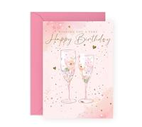 Central 23 Carte d'anniversaire élégante pour femme - « Fête des verres de champagne » - Cadeaux pour filles, ses amis, maman, sœur - Cartes de vœux élégantes à paillettes - Livré avec des