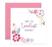 Central 23 Carte d'anniversaire florale - « Loveliest Birthday » - Jolie fleur dessinée à la main - Pour femme, maman, amie, sœur, fille - Livré avec autocollants