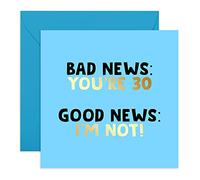 Central 23 Carte d'anniversaire humoristique pour 30e anniversaire Inscription « Bad News You're 30 » Livré avec des autocollants amusants