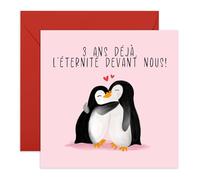 Central 23 Carte d'anniversaire mariage pour couple - 3 ans de bonheur - Carte pingouin pour mari, femme, petit ami ou petite amie - Souvenir mignon avec autocollants inclus