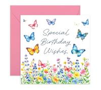 CENTRAL 23 Carte d'anniversaire papillon pour femme - Design aquarelle élégant avec fleurs et nature - Pour maman, épouse, sœur, amie - Livrée avec des autocollants et une belle carte de vœux