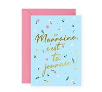 Central 23 Carte d'anniversaire pour elle - C'EST TA JOURNÉE - Carte de vœux douce pour la marraine - Carte d'anniversaire bleue pour femme - Carte pour la fête des mères
