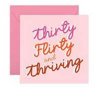 Central 23 Carte d'anniversaire pour femme - « Thirty Flirty and Thriving » - Cartes de vœux pour son 30e anniversaire - Pour ses amis de 30 ans - Avec autocollants amusants - Par Central 23