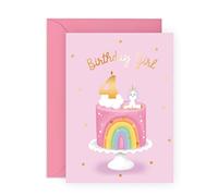 Central 23 Carte d'anniversaire pour fille - Carte d'anniversaire 4 ans - Carte de nuage arc-en-ciel et licorne pour fille, petite-fille, livrée avec des autocollants amusants