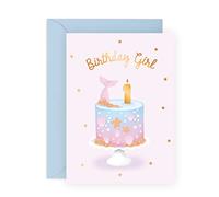 Central 23 Carte d'anniversaire pour fille - Carte de 1er anniversaire - 1 an - Joyeux coquillages de sirène rose pastel bleu - Enfants - Fille - Petite-fille - Livré avec des autocollants amusants