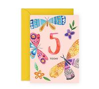 CENTRAL 23 Carte d'anniversaire pour filles - Papillons roses de 5 ans - Carte d'anniversaire pour fille de 5 ans - Cinquième anniversaire - Cadeau pour fille, petite-fille, nièce - Livré avec des autocollants amusants