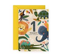 CENTRAL 23 Carte d'anniversaire pour garçon - Carte d'anniversaire pour un an - Cartes de vœux d'animaux de safari mignons pour enfant - Éléphant, tortue, lion, caméléon - Livré avec autocollants
