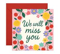 CENTRAL 23 Carte de départ - « We Will Miss You » - Motif floral de cerises - Carte d'adieu pour collègue, collègue, ami, patron, professeur - Carte d'adieu à la retraite - Livré avec des autocollants