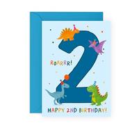 Central 23 Carte de deuxième anniversaire - 2 ans - Carte d'anniversaire dinosaure pour enfants, garçons et filles - Happy 2nd Bday Greeting for Toddler Son Daughter - Livré avec des autocollants