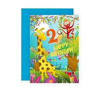 Central 23 Carte De Deuxième Anniversaire Pour Garçon - Girafe Et Singe 2ème Anniversaire - Cadeaux De 2 Ans - Carte D'anniversaire Pour Fils Petit-fils Enfant - Livrée Avec Autocollants