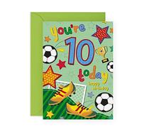 CENTRAL 23 Carte de dixième anniversaire pour garçon - Football de 10 ans - Carte d'anniversaire pour fils de 10 ans - Carte d'anniversaire pour enfants - Cadeaux pour lui - Petit-fils filleule