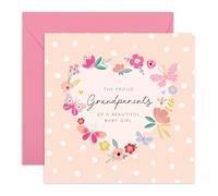 Central 23 Carte de naissance - Fiers grands-parents d'une belle fille - pour la naissance d'une petite fille - Félicitations grand-mère grand-père - Livré avec autocollants