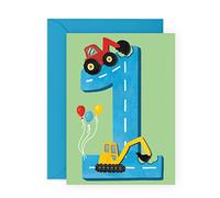 Central 23 Carte de premier anniversaire pour garçons - 1er anniversaire - 1 an - Carte de vœux sur le thème du véhicule de construction amusant pour enfants - fils, petit-fils, tout-petit