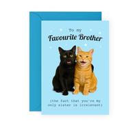 Central 23 Carte humoristique pour frère de la part d'une sœur - Deux chats mignons avec blague de frère préférée - Enveloppe bleue clair - Cadeau humoristique pour frère ou sœur ou juste parce que