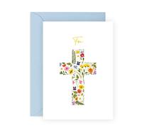 Central 23 - Carte religieuse pour homme - Foi - Carte de voeux florale pour femme - Croix - Cadeau chrétien pour anniversaire, baptême, communion - Pour enfant, fille, garcon - avec autocollants