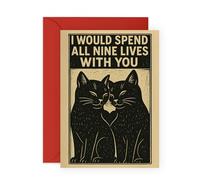 CENTRAL 23 Carte romantique pour couple de chats pour femme, mari, fiancé, petit ami, petite amie - I'd Spend All Nine Lives with You - Enveloppe rouge - Livré avec des autocollants vintage