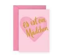 Central 23 Gender Reveal Karte Mädchen Rosa Herz Überraschung Familie Babyparty Geburt Eltern Geschwister Neugeborenes Design Inklusive Aufkleber Von
