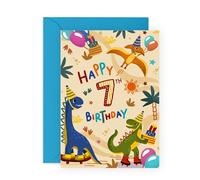 Central 23 Jolie carte anniversaire pour enfant - Carte anniversaire dinosaure pour garçons de 7 ans - Cadeau pour fils, petit-fils, frère - Livré avec des autocollants