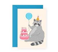 Central 23 Jolie carte d'anniversaire en forme de raton laveur - Cadeau pour amis, famille, collègues, bestie, bruv, compagnon, voisins, lui, elle - Prêt à faire la fête - Livré avec des autocollants
