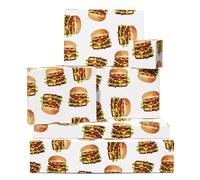 CENTRAL 23 Lot de 6 feuilles de papier cadeau amusant pour hamburger - Papier cadeau d'anniversaire blanc pour homme et femme - Livré avec des autocollants