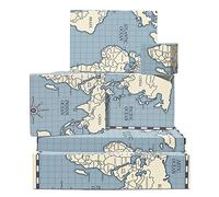 CENTRAL 23 Lot de 6 feuilles de papier cadeau bleu avec étiquettes - Carte du monde - Papier cadeau d'anniversaire pour garçons et filles - Livré avec autocollants amusants - Recyclable