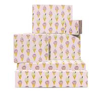 CENTRAL 23 Lot de 6 feuilles de papier cadeau d'anniversaire pour fille Motif crème glacée rose pastel avec autocollants