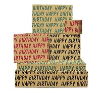 CENTRAL 23 Lot de 6 feuilles de papier cadeau Happy Birthday pour homme et femme - Papier cadeau d'anniversaire pour garçon et fille - Livré avec des autocollants amusants