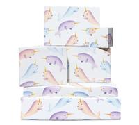 CENTRAL 23 Lot de 6 feuilles de papier cadeau pastel - Narvals - Animaux de l'océan Arctique - 6 feuilles de papier cadeau avec étiquettes pour garçons et filles - Livré avec des autocollants -