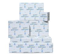 CENTRAL 23 Lot de 6 feuilles de papier cadeau pour 1er anniversaire garçon - Bleu - Papier cadeau Happy Birthday - Livré avec autocollants - Recyclable
