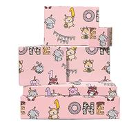 CENTRAL 23 Lot de 6 feuilles de papier cadeau pour bébé fille - 1er anniversaire - Rose - Livré avec des autocollants amusants