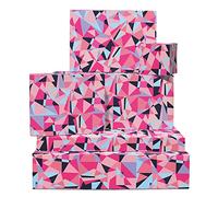 CENTRAL 23 Lot de 6 feuilles de papier cadeau rose - Motif géométrique - Pour anniversaire, fête prénuptiale, Noël - Avec autocollants amusants