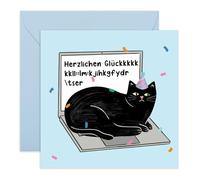 Central 23 Lustige Katzen Geburtstagskarte - Katze auf Laptop - humorvolle Geburtstagskarten für Männer und Frauen - Grußkarten für Mama, Papa von Katze - kommt mit Aufklebern - von
