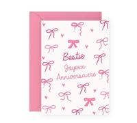 Central 23 Meilleure Amie Carte Anniversaire Mignon Nœud Rose Sœur Copine Femme Vient Avec Stickers Cadeau Anniversaire Cadeau Mignon