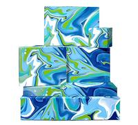 CENTRAL 23 - Papier cadeau bleu et vert pour garçons - 6 feuilles de papier cadeau d'anniversaire - impression marbre - pour filles - femmes - hommes - recyclables