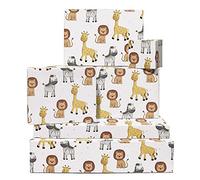 Central 23 - Papier cadeau jungle pour enfant - Zèbre, girafe, lion - Pour anniversaire, baby shower, baptême - 6 feuilles