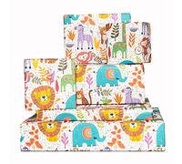 Central 23 - Papier d'emballage pour garçons - Pour filles - Nouvel emballage cadeau d'anniversaire pour bébé - Animaux Safari - Papier cadeau vert et bleu - Recyclable