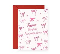 Central 23 Sœur Carte Anniversaire Mignon Nœud Rose Fille Amie Meilleure Vient Avec Stickers Cadeau Anniversaire Cadeau Mignon