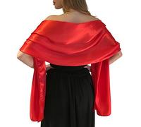 Central Chic Belle Écharpe Châle Étole Pashmina En Satin Cérémonies Fêtes Mariage Ivoire Noir Blanc Or Violet Argent Gris 2 Taille S-M & L-XL (L-XL, Rouge)