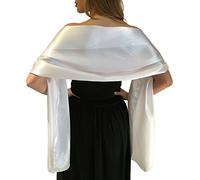 Central Chic Belle Écharpe Châle Étole Pashmina En Satin Cérémonies Fêtes Mariage Ivoire Noir Blanc Or Violet Argent Gris 2 Taille S-M & L-XL (L-XL, Blanc)