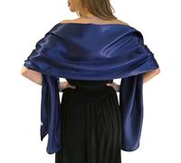 Central Chic Belle Écharpe Châle Étole Pashmina En Satin Cérémonies Fêtes Mariage Ivoire Noir Blanc Or Violet Argent Gris 2 Taille S-M & L-XL (L-XL, Bleu Minuit)