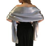 Central Chic Belle Écharpe Châle Étole Pashmina En Satin Cérémonies Fêtes Mariage Ivoire Noir Blanc Or Violet Argent Gris 2 Taille S-M & L-XL (S-M, Argent)